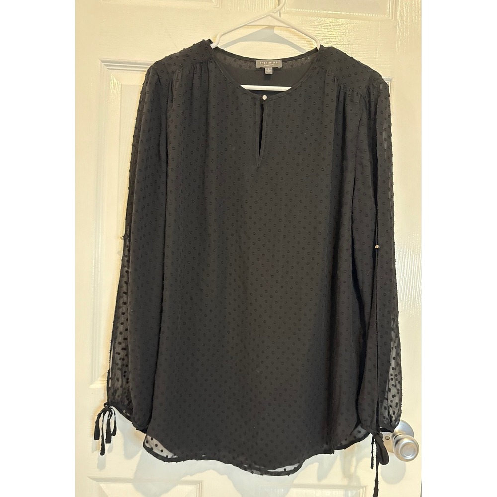 The Limited Collection Black Blouse Long Sleeve Sheer Dot Detail Size‎ L